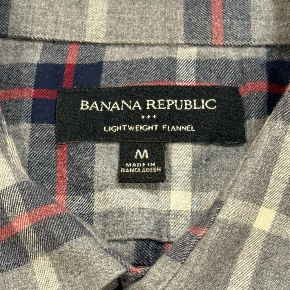 Banana Republic Lightweight Gray Blue Plaid Flannel Shirt Mens Medium - Picture 4 of 7